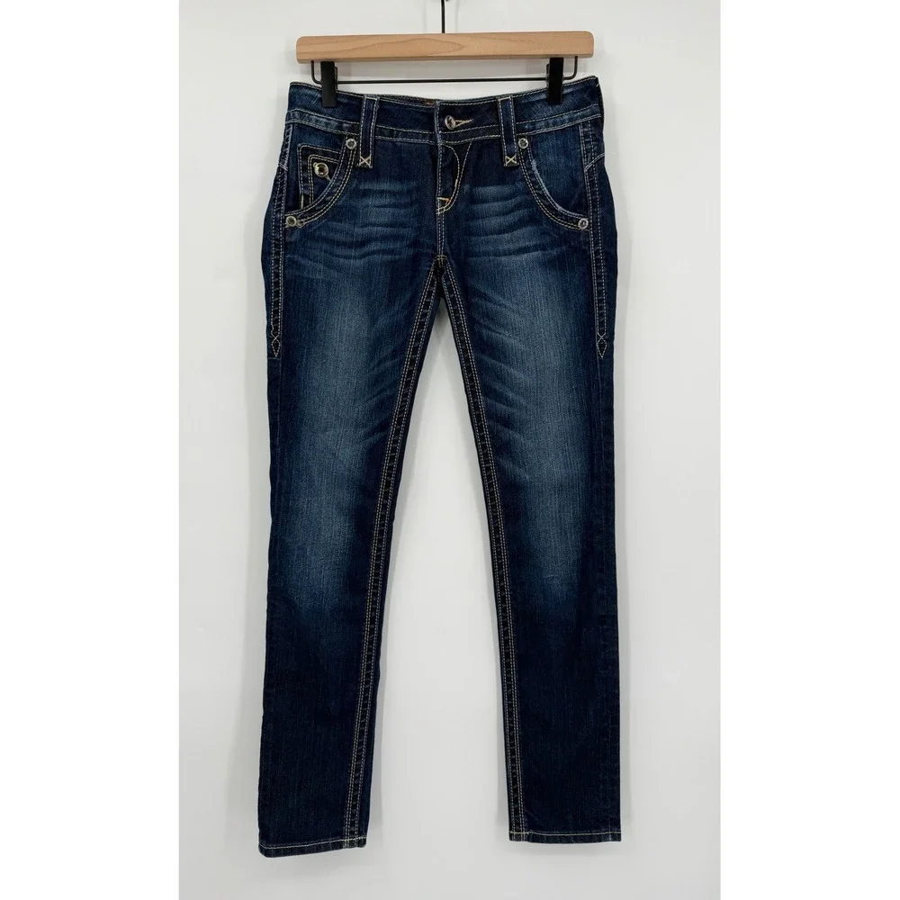 Rock Revival Jeans Womens 27 Blue Adele Skinny Dark Wash Embroidered Denim Pants - Picture 2 of 12
